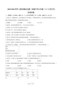 2025-2026学年上海市嘉定区嘉一实验中学九年级（上）月考化学试卷（9月份）（含答案）