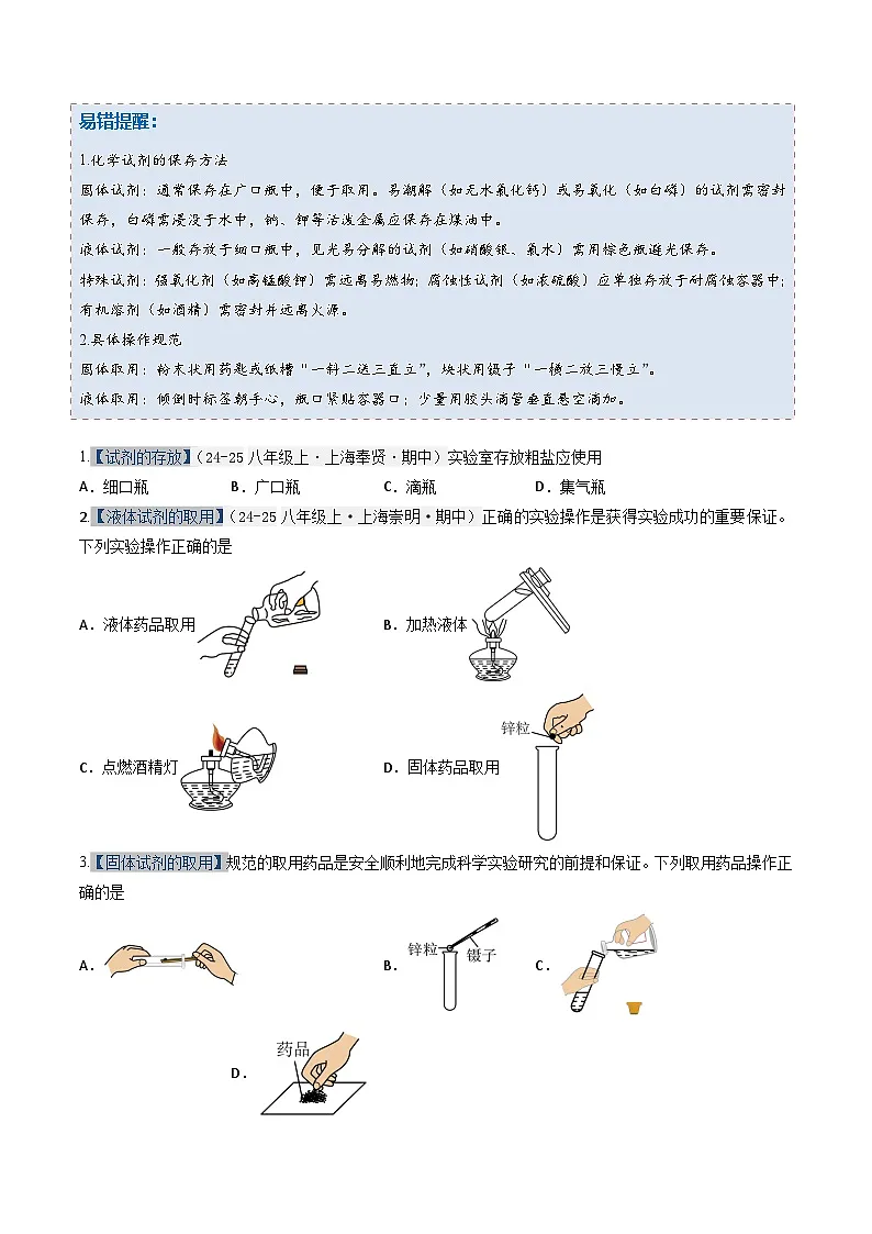 专题2 体验化学实验探究(期中专项训练)(原卷版)第3页