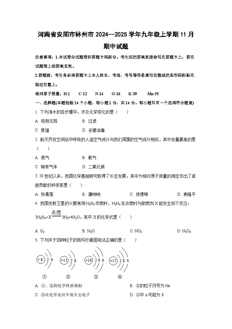 2024~~2025学年河南省安阳市林州市九年级(上)11月期中化学试题(学生版)第1页