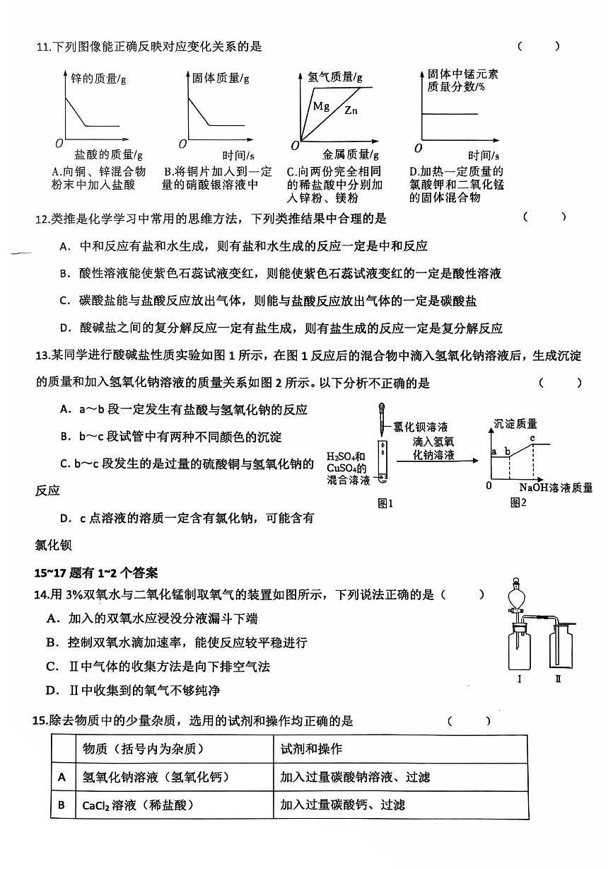 上海市民办华育中学2025-2026学年九年级上学期化学作业20(期中复习C层)第2页