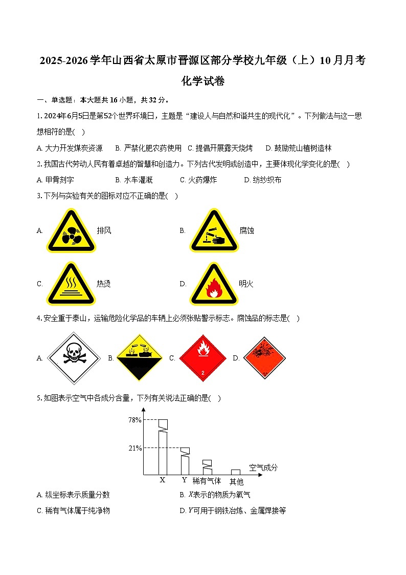 2025-2026学年山西省太原市晋源区部分学校九年级(上)10月月考化学试卷(含答案)第1页