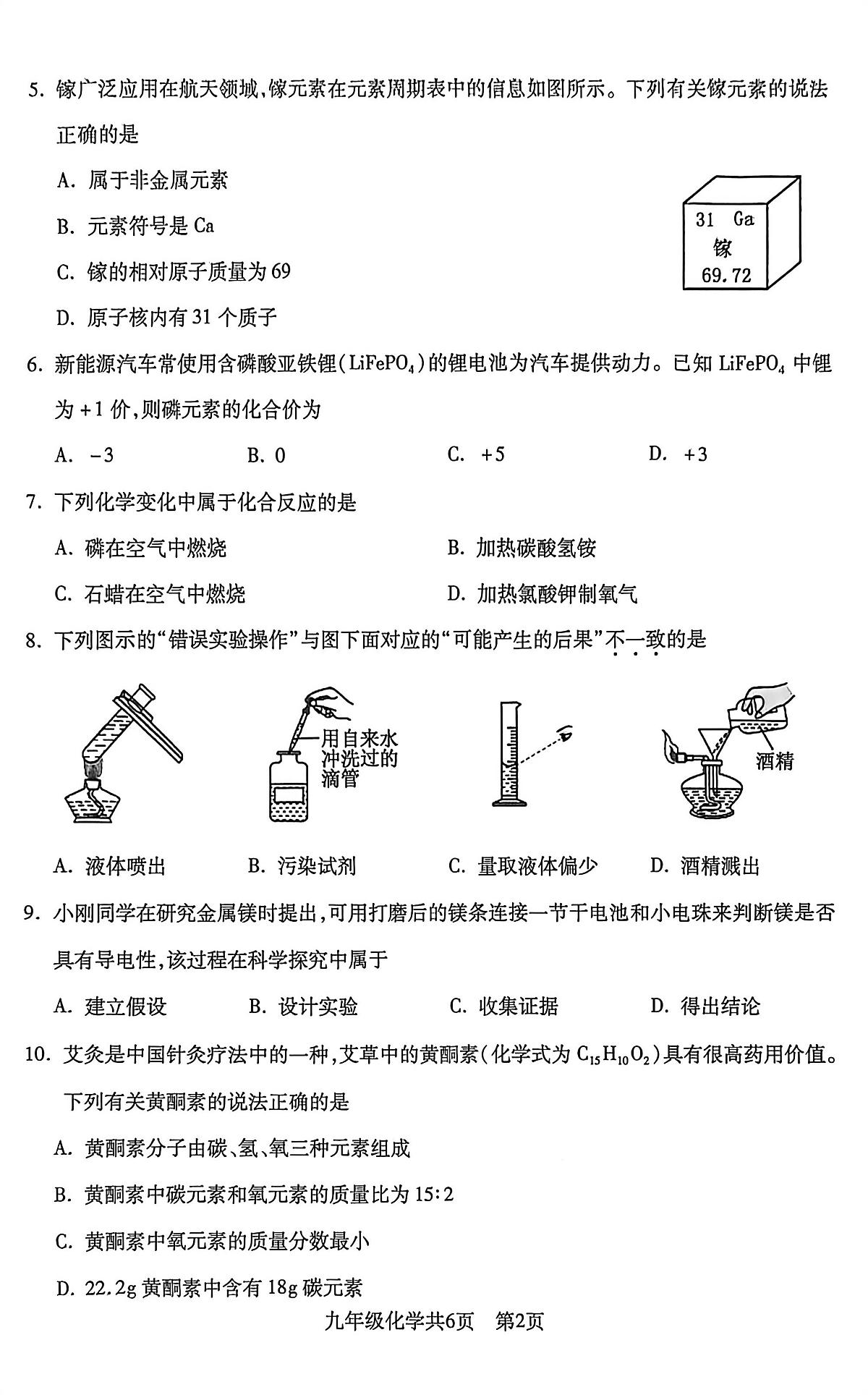 辽宁省沈阳市浑南区2025-2026学年第一学期九年级化学期中试卷(含答案)第2页