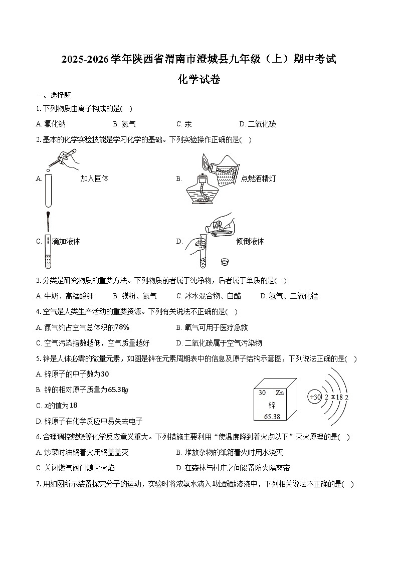 2025-2026学年陕西省渭南市澄城县九年级(上)期中化学试卷(含答案)第1页