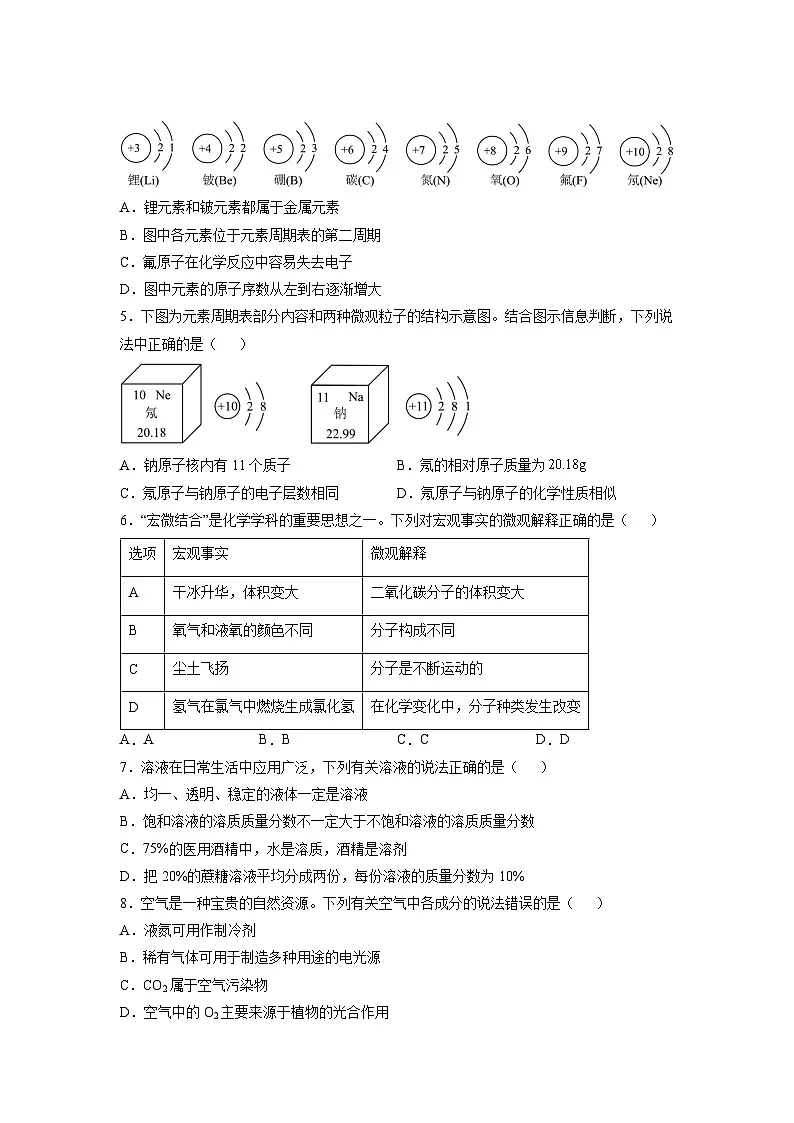 山东省济宁市2025-2026学年九年级上学期期中自编模拟卷化学试卷(学生版)第2页