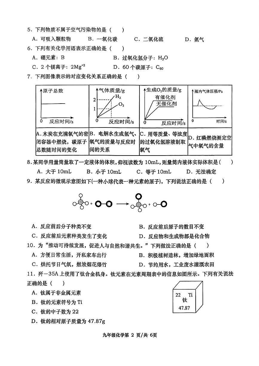 湖南省常德市2025-2026学年九年级上学期期中考试化学试卷第2页