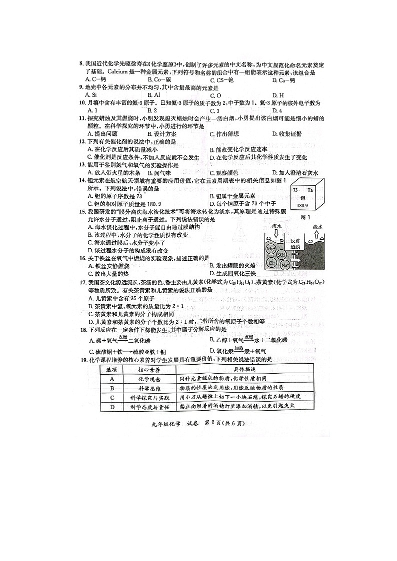 广西玉林市玉州区2025-2026学年九年级上学期11月期中检测(扫描版)化学试卷第2页
