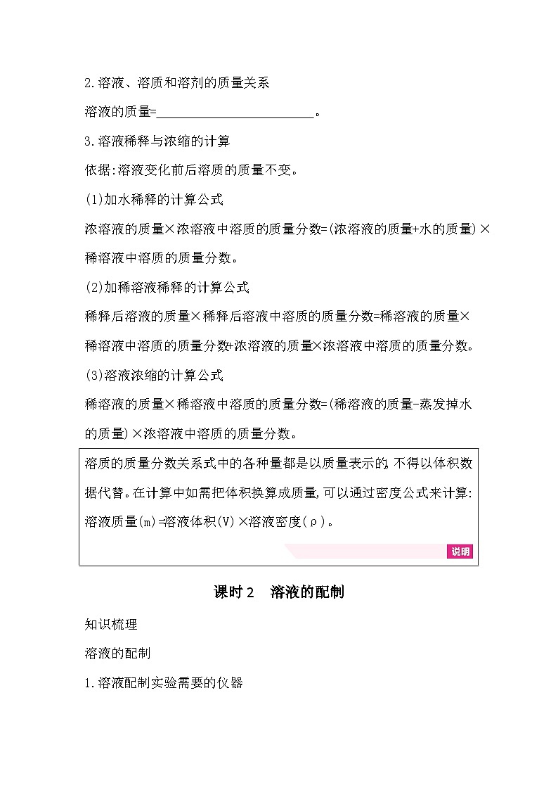 第一单元溶液 知识清单(含答案) 初中化学鲁教版(五四制)(2024)九年级全一册第3页