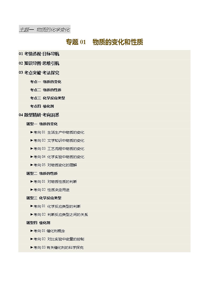专题01 物质的变化和性质(讲义)(原卷版)第1页