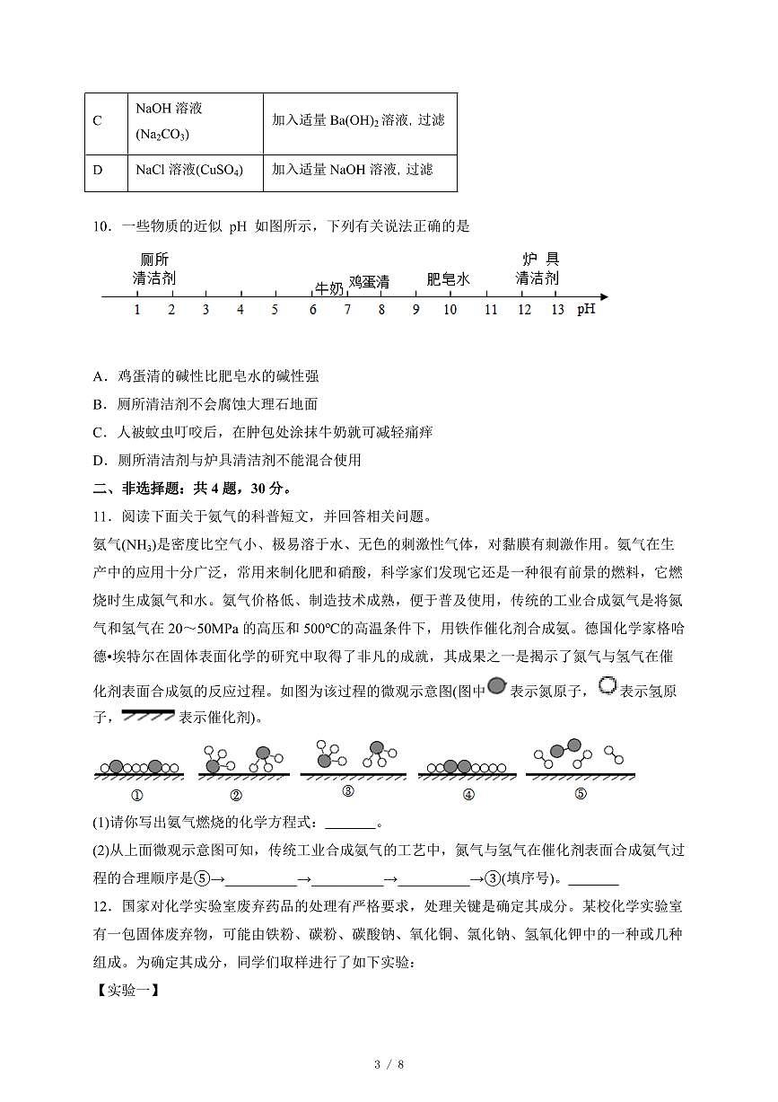 广东省深圳市2025年初中学业水平考试化学综合评估试卷(十二)(含答案)第3页