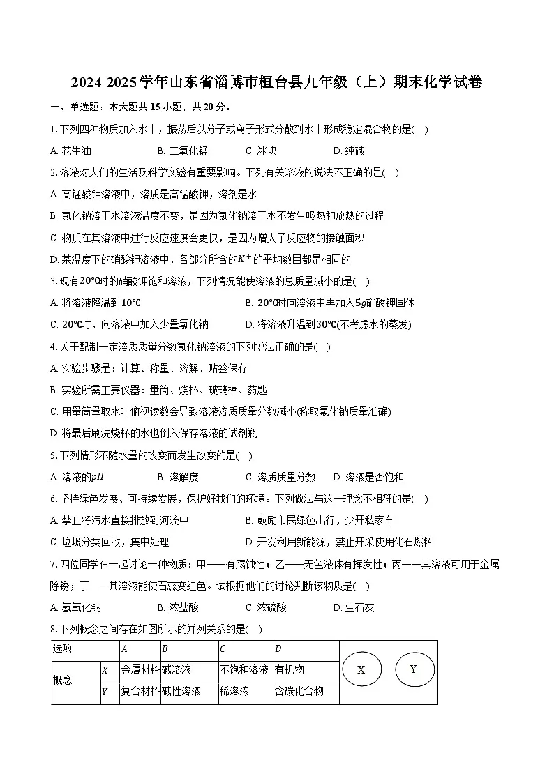 2024-2025学年山东省淄博市桓台县九年级(上)期末化学试卷(含答案)第1页