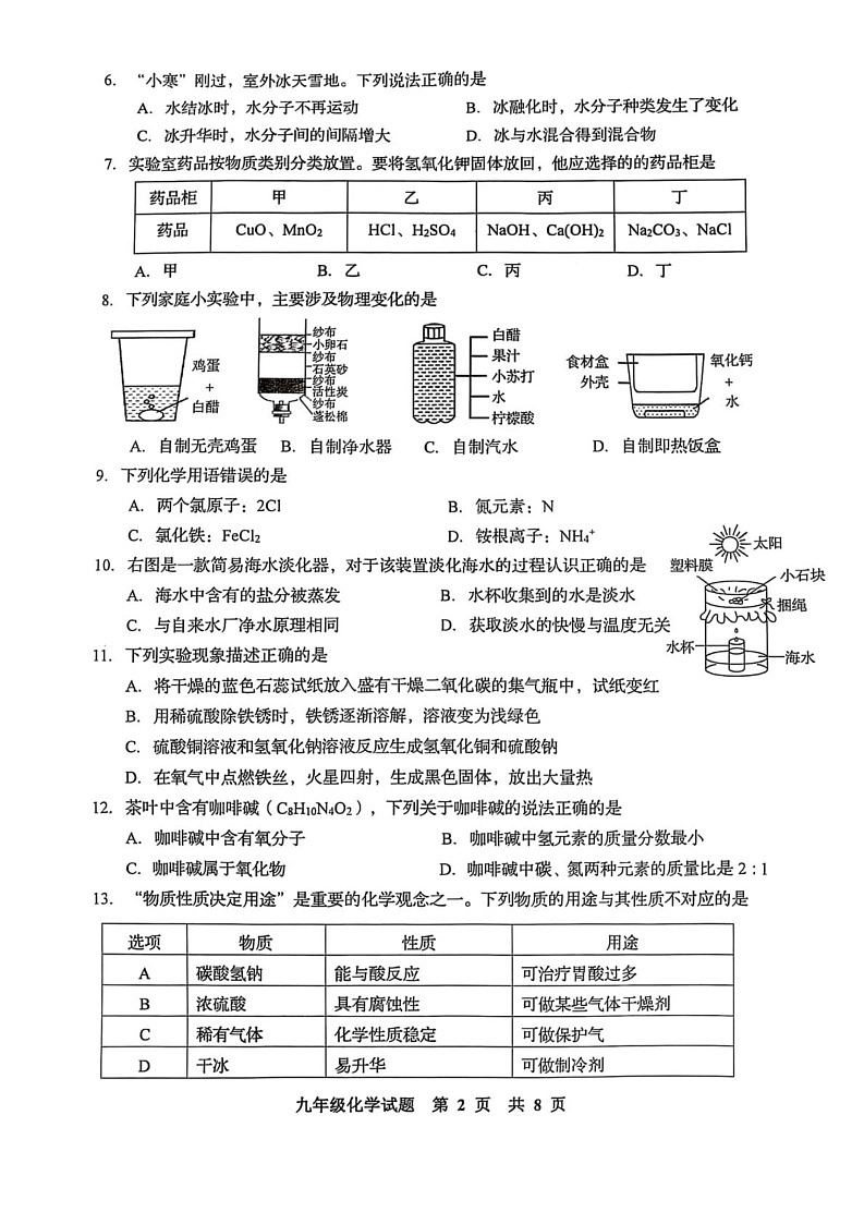 山东省青岛市李沧区2024-2025学年九年级上学期期末考试化学试卷第2页