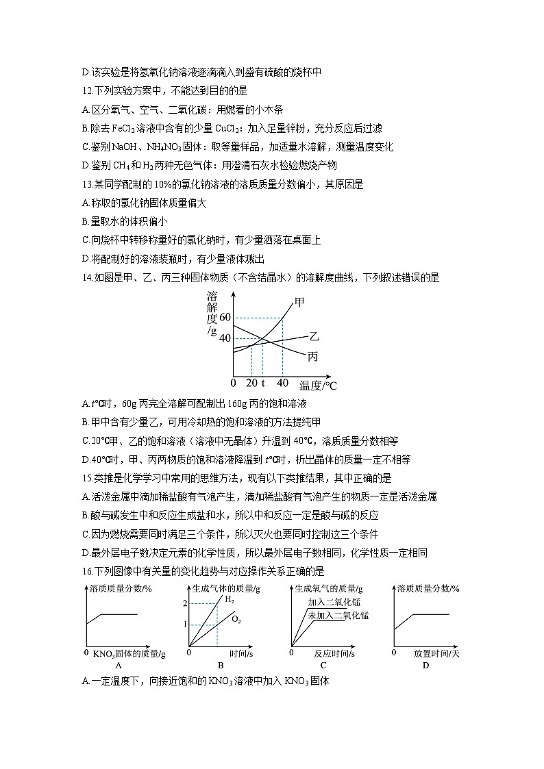 山东省滨州市阳信县(五四制)2024-2025学年九年级上学期1月期末化学试卷(学生版)第3页