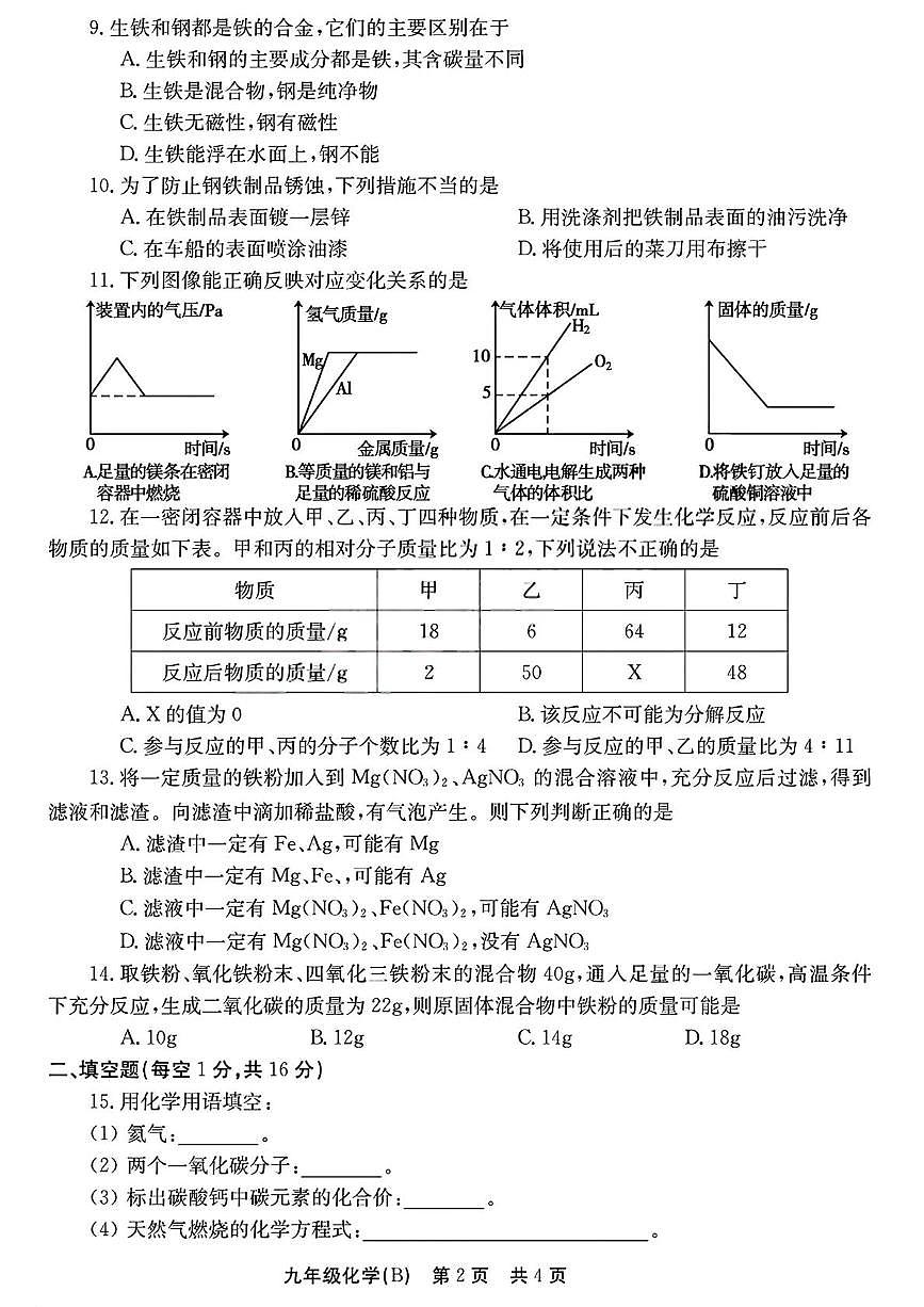 河南省安阳市林州市2025-2026学年九年级上学期12月月考化学试卷(B卷)第2页