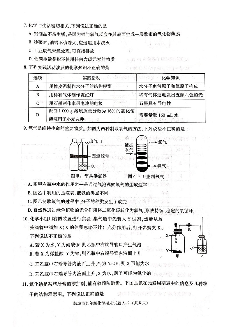 陕西省韩城市2024-2025学年九年级上学期期末检测化学试题第2页