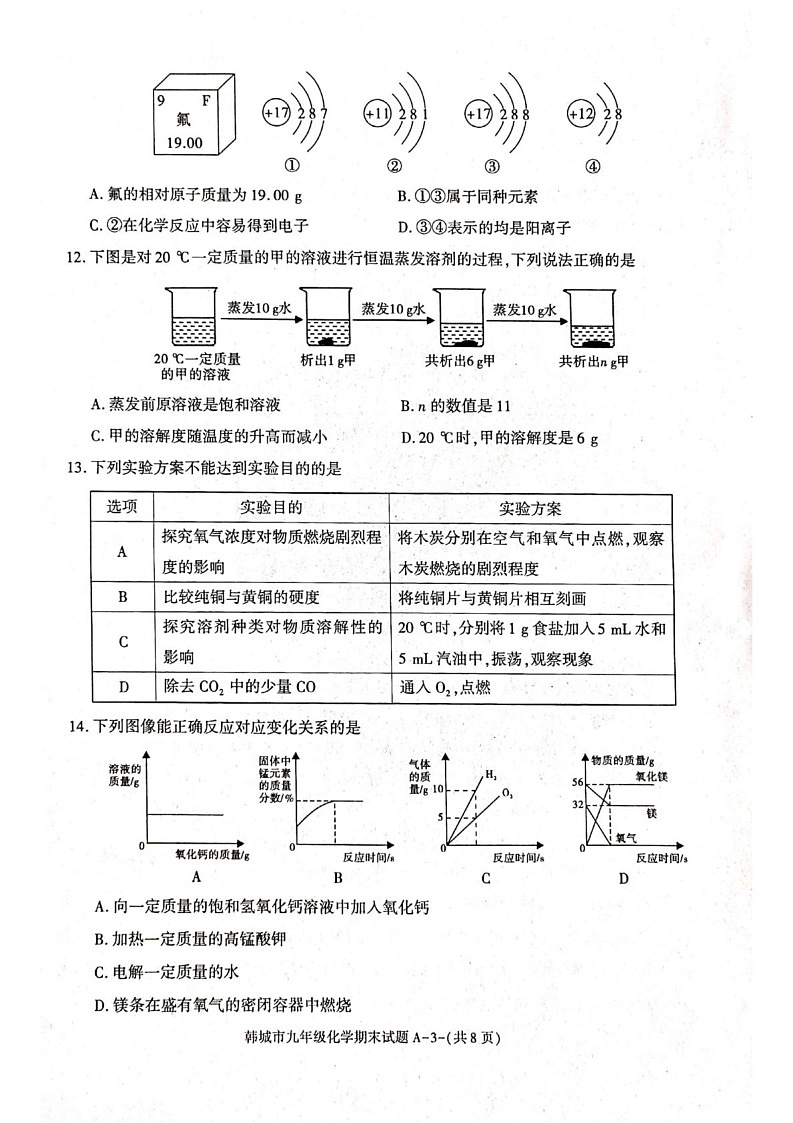 陕西省韩城市2024-2025学年九年级上学期期末检测化学试题第3页