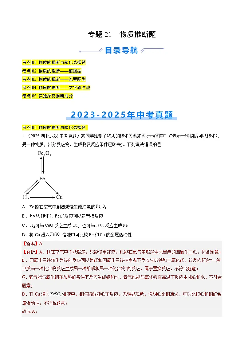 专题21 物质推断题(解析版)第1页