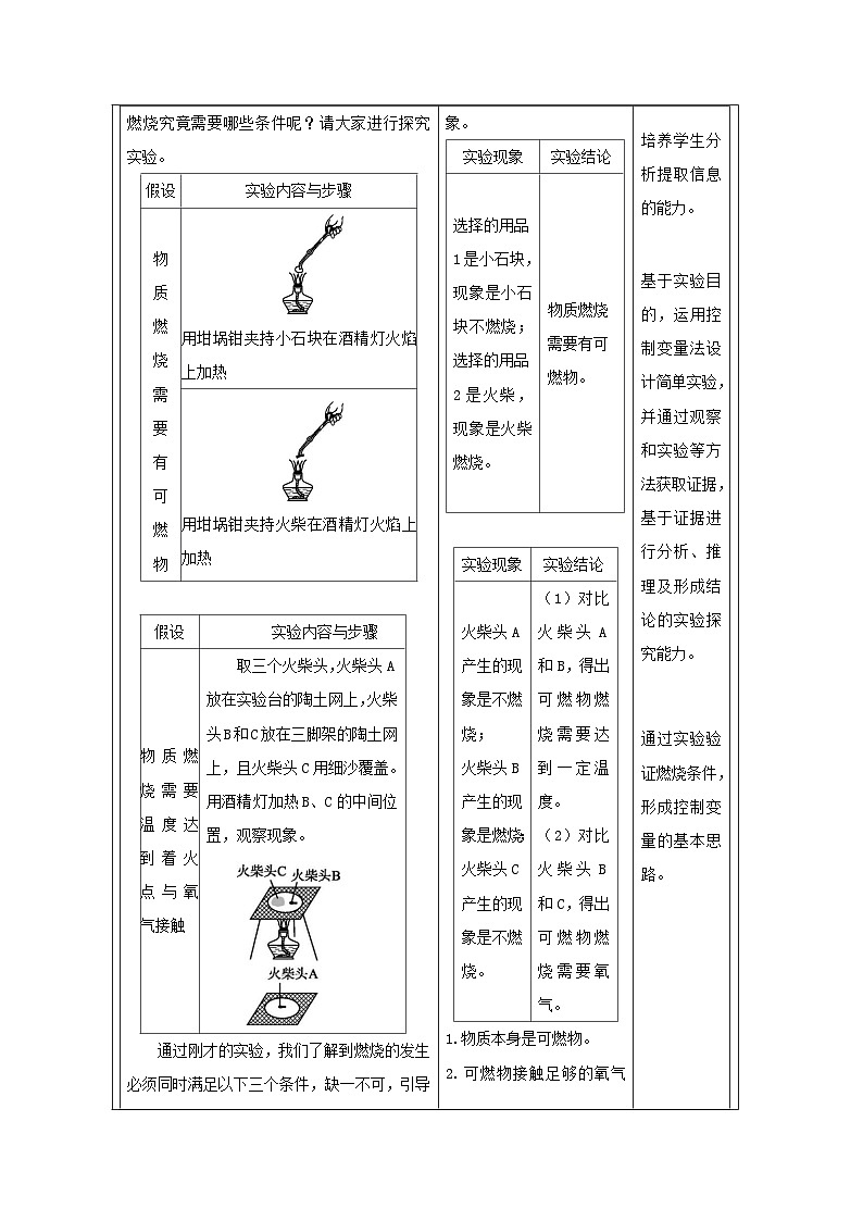 3.3燃烧条件与灭火原理 教学设计(表格式) 2025-2026学年九年级上册《化学》科粤版(2024)第2页