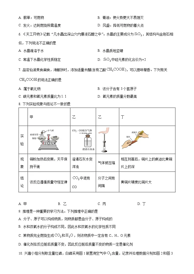 福建省莆田市仙游县九年级上学期期末化学试题(原卷版)-A4第2页