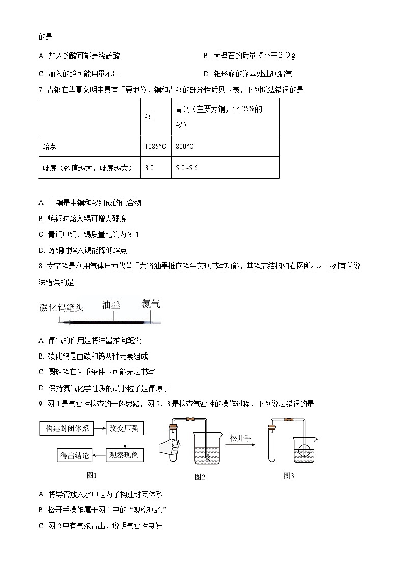福建省泉州市惠安县2024-2025 学年九年级上学期期末化学试题(原卷版)-A4第2页