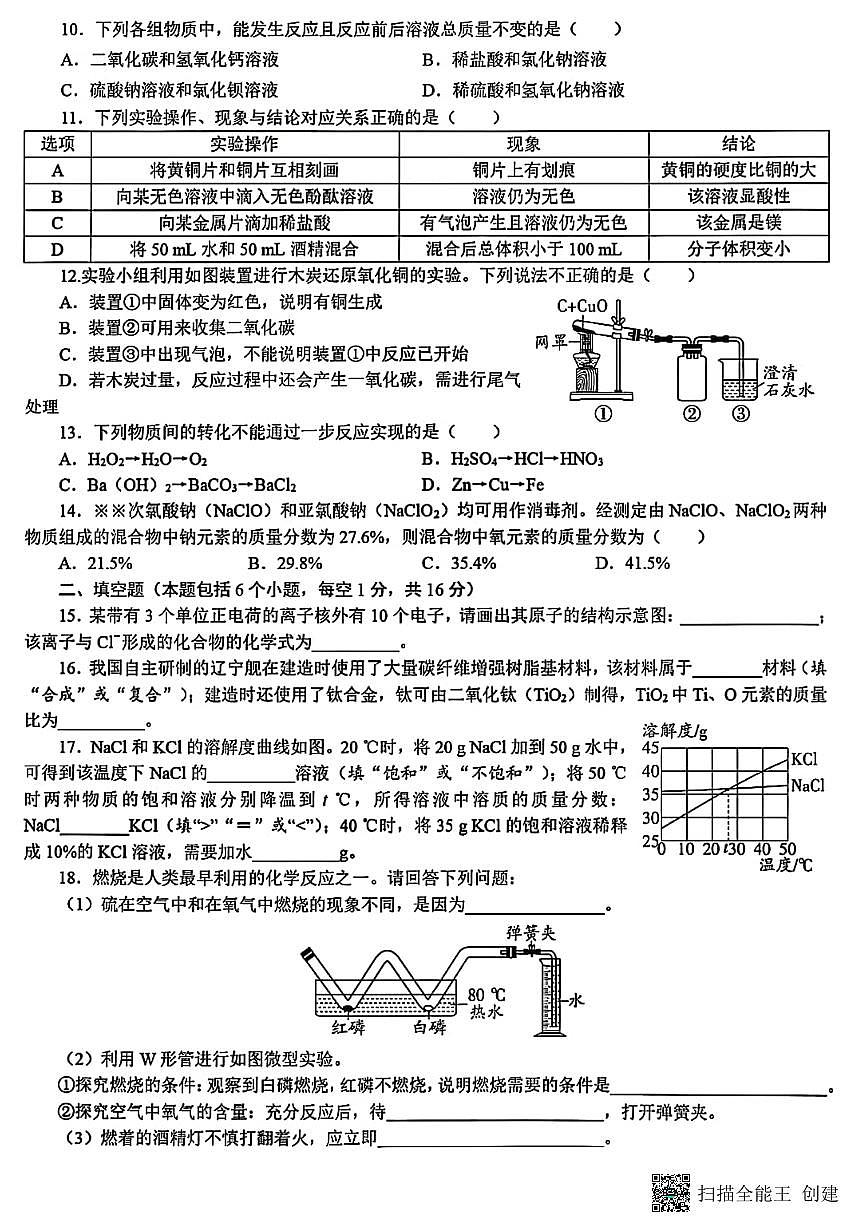 2025年甘肃省天水市张家川回族自治县九年级学业水平模拟考试化学试卷第2页