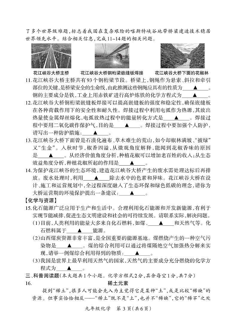 (质量监测卷)九年级期末卷·化学(人教版)试卷第3页
