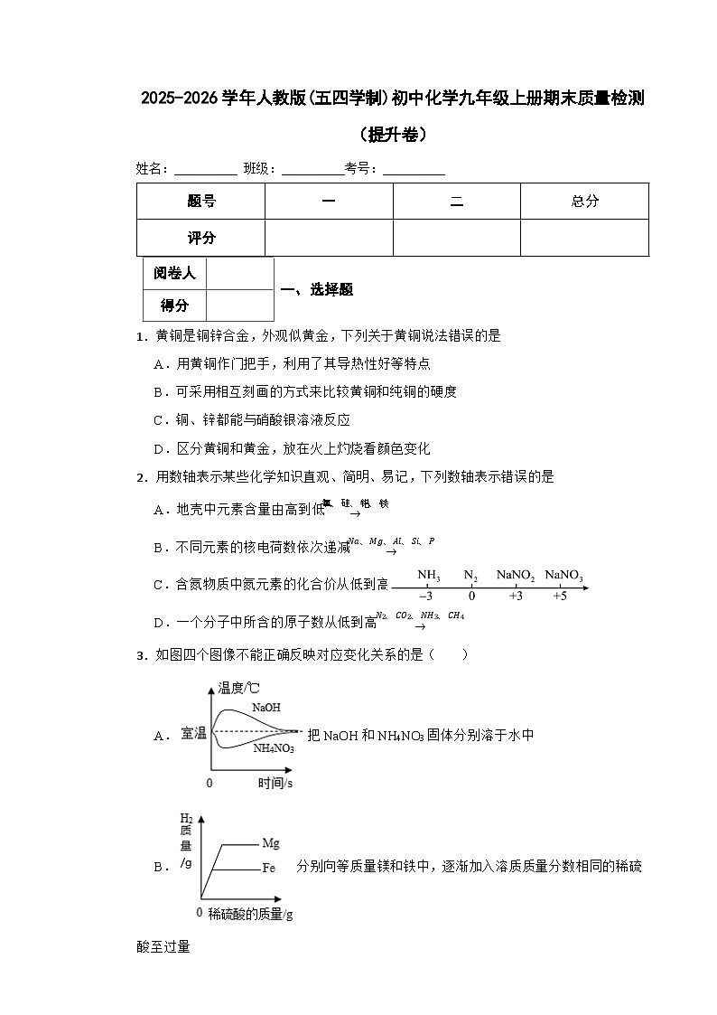 2025-2026学年人教版(五四学制)初中化学九年级上册期末质量检测(提升卷)第1页