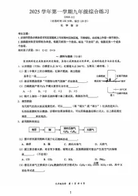 上海市奉贤区2025-2026学年九年级上学期期末考试化学试卷