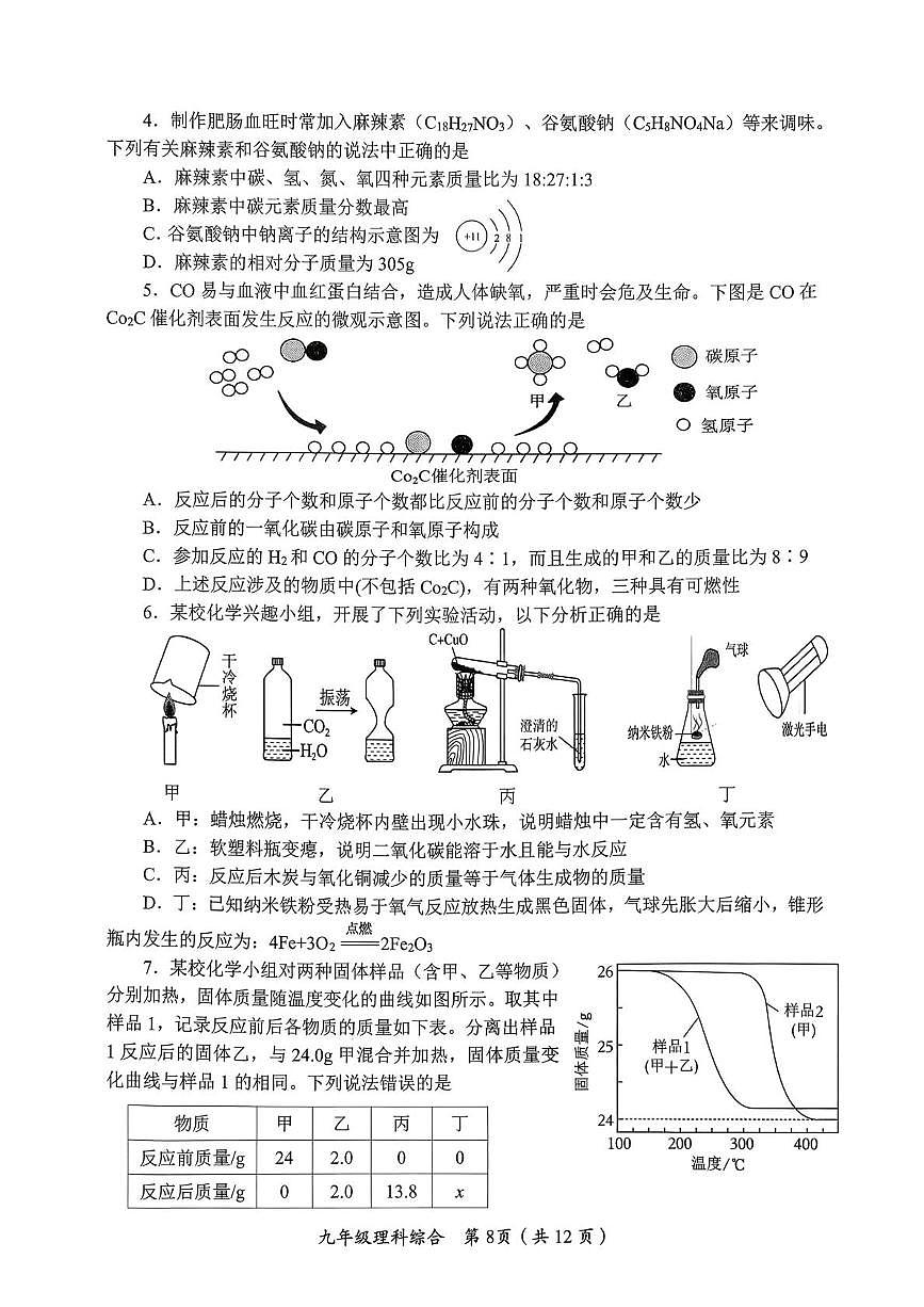 四川省资阳市安岳县2025-2026年九年级上学期期末考试化学试题第2页