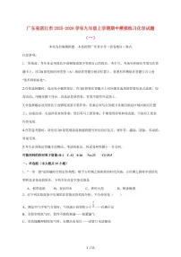 广东省湛江市2026届九年级上学期期中模拟练习(一)化学试卷(附答案)