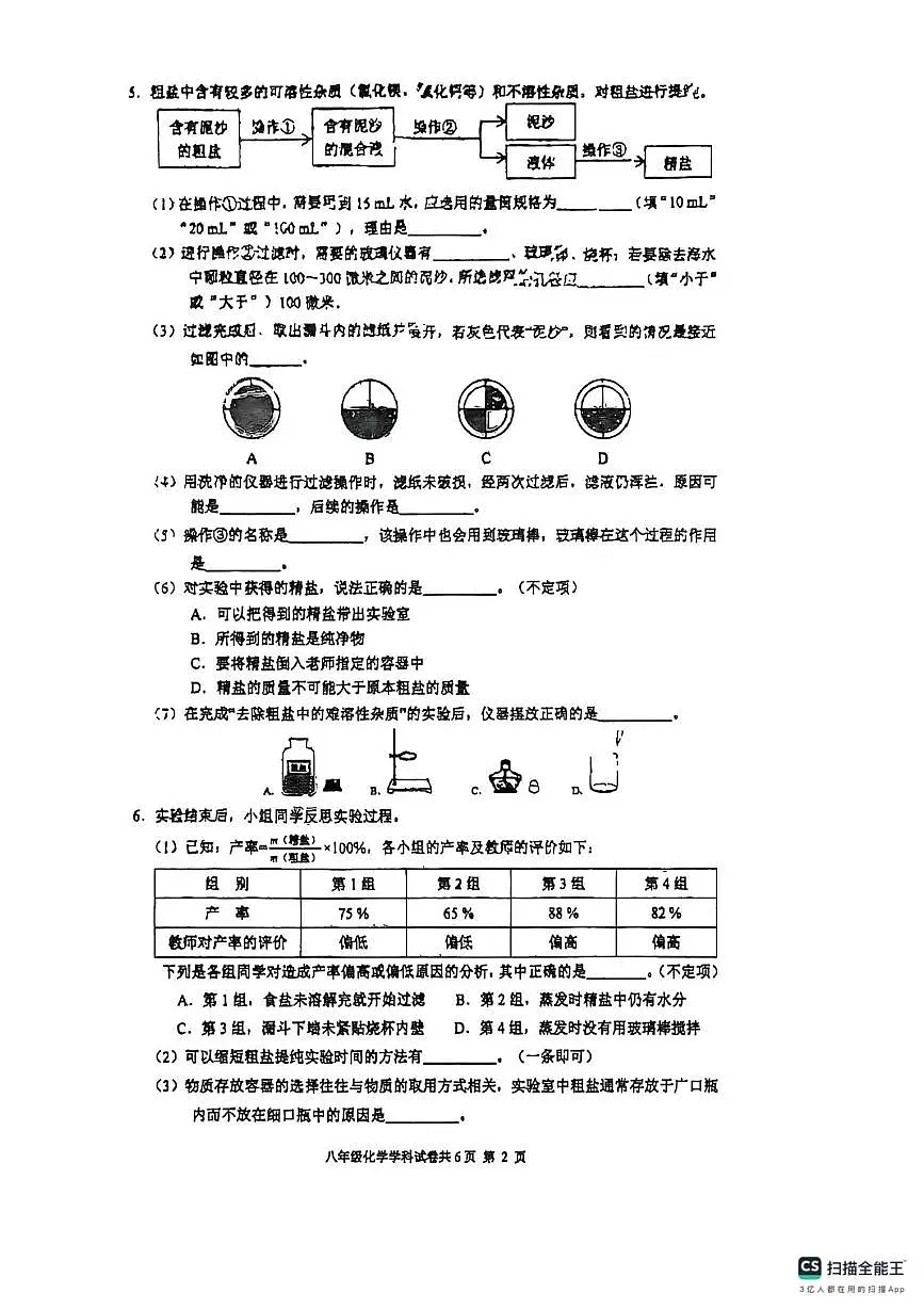 上海市杨浦区2025-2026学年八年级上学期期末调研化学试卷第2页