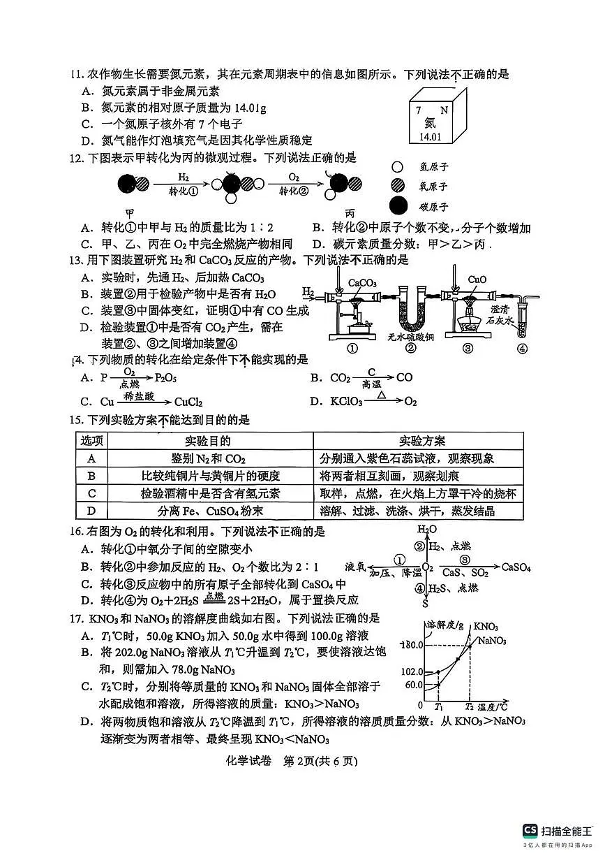 江苏省镇江市外国语学校2025-2026学年九年级上学期期末考试化学试卷第2页