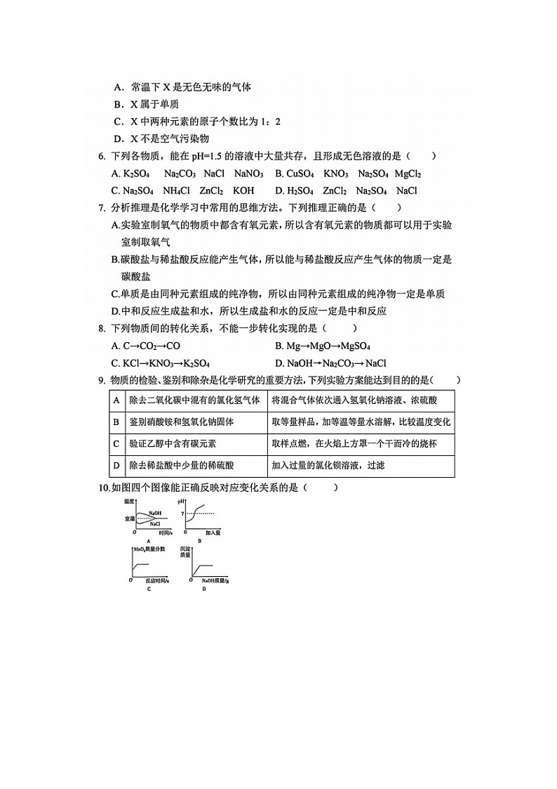 山东省济宁市泗水县2025-2026学年度第一学期九年级化学期末试卷 无答案第2页