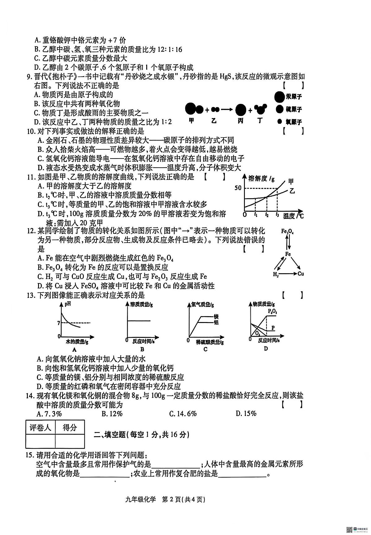 河南省安阳市内黄县十校2025-2026学年九年级上学期1月期末联考化学试题第2页