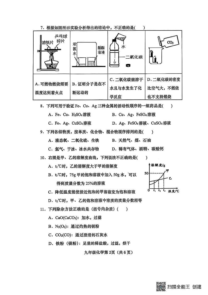 河南省南阳市镇平县2025-2026学年九年级上学期2月期末考试化学试题第2页