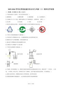 2025-2026学年江苏省盐城市东台市九年级（上）期末化学试卷（含答案）