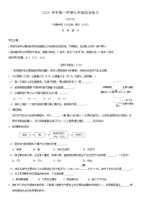 2026年上海市奉贤区初三上学期一模化学试卷和答案及评分标准