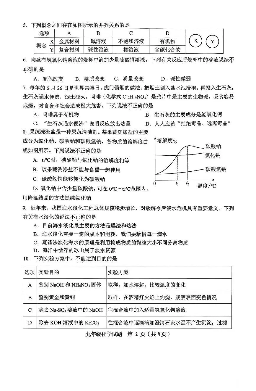 山东省威海市环翠区2025-2026学年九年级上学期2月期末化学试题含答案第2页