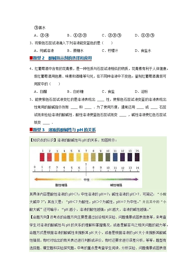 第8章第1节 溶液的酸碱性 2025-2026学年沪教版2024初中化学九年级下册同步复习讲义(原卷版)第2页