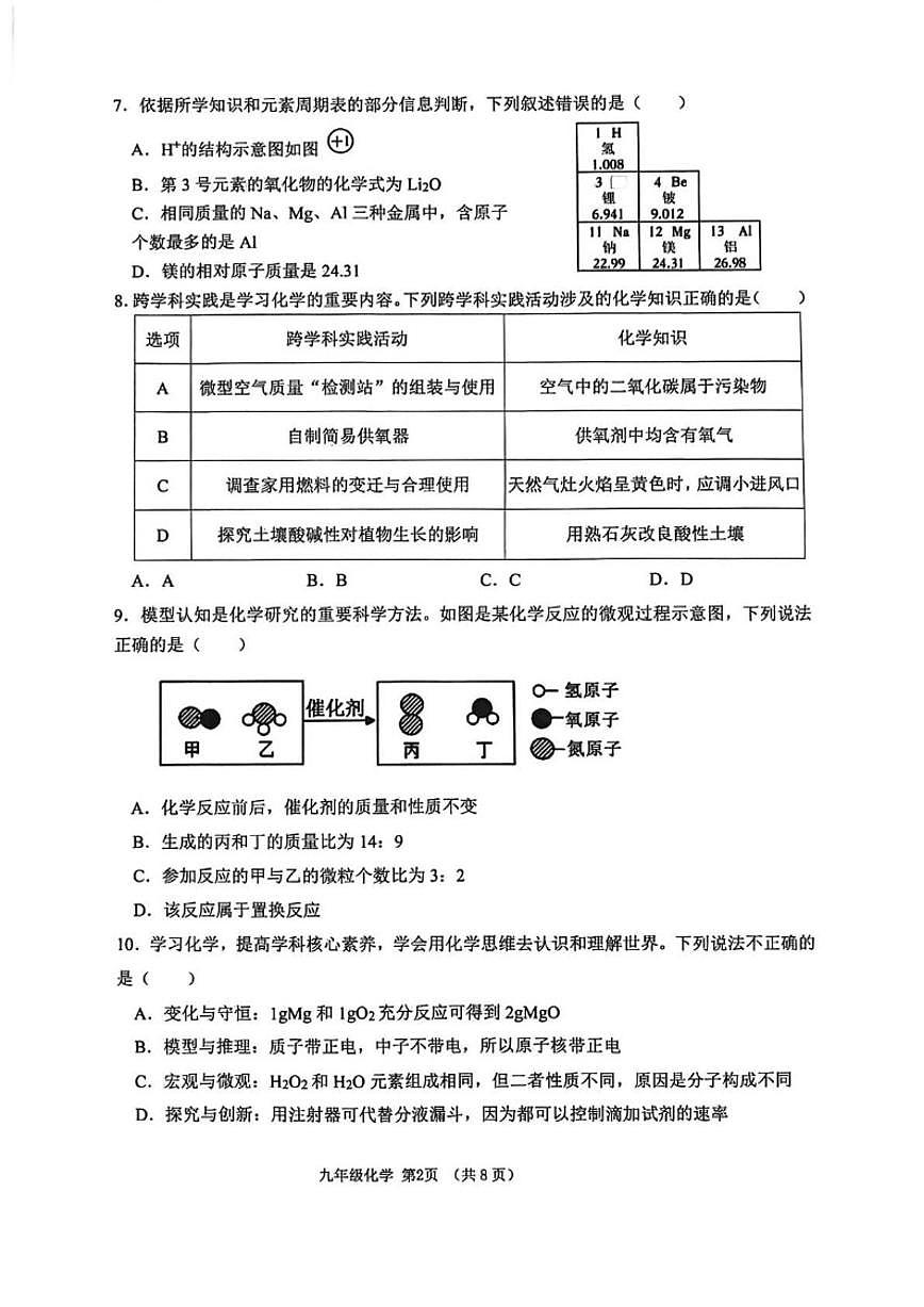 2025-2026学年山东省临沂市沂水县九年级上学期末考试化学_(含答案_)试卷第2页