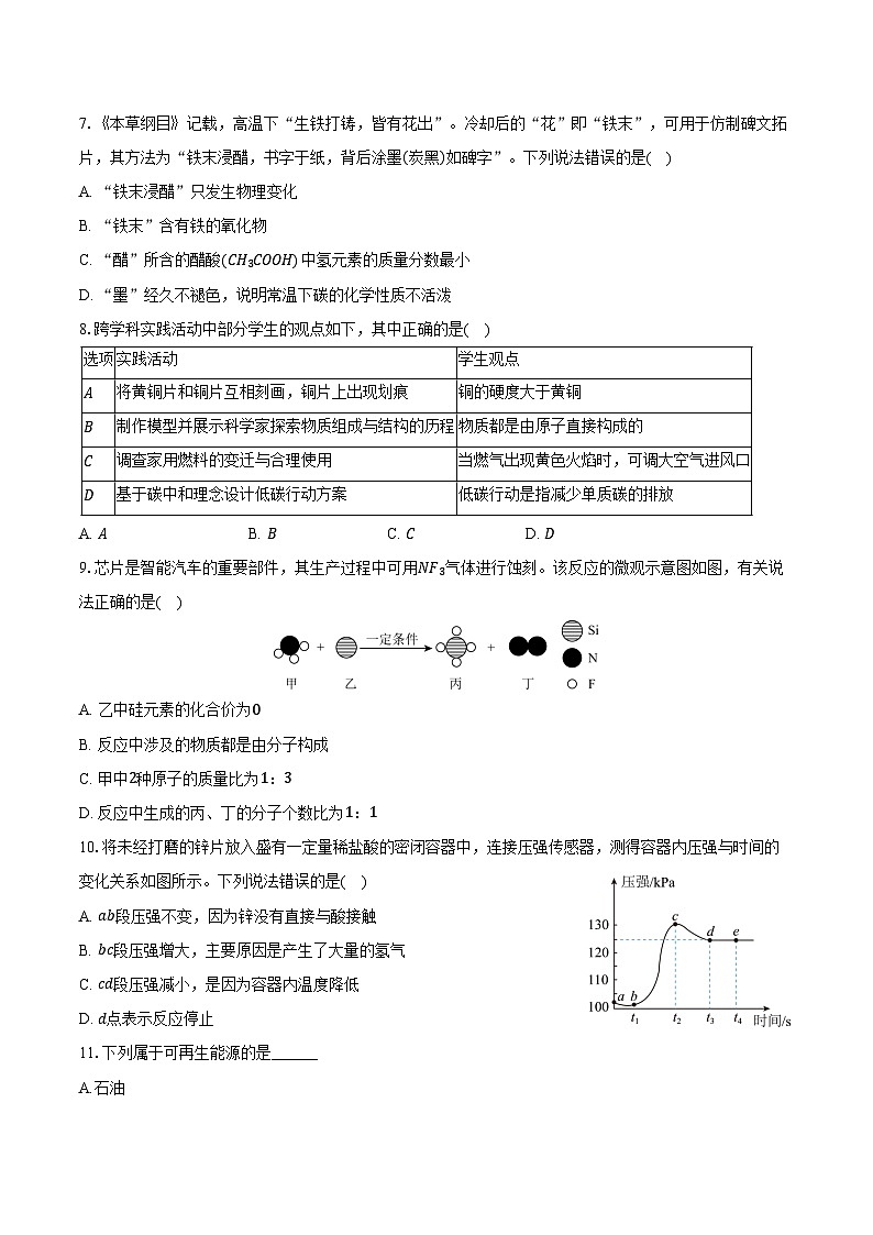 2025-2026学年江西省上饶市余干县沙港中学、育才学校九年级(上)期末化学试卷(含答案)第2页