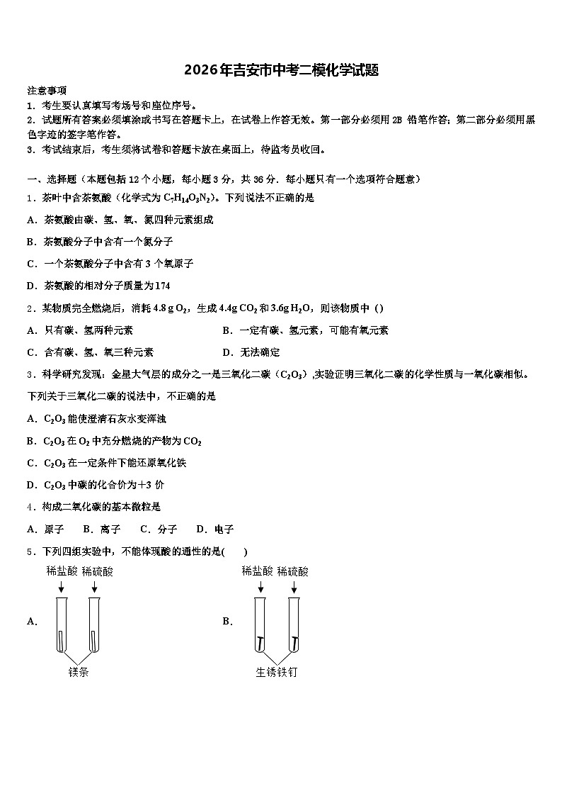 2026年吉安市中考二模化学试题(含答案解析)第1页