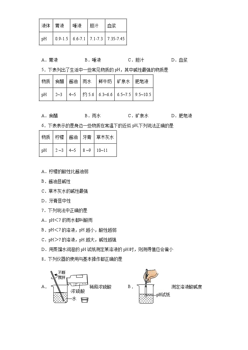 中考化学一轮复习专项巩固练习 溶液的酸碱性与pH专练汇总(十二)(含答案解析)第2页
