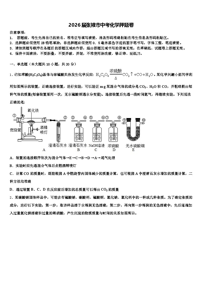 2026届张掖市中考化学押题卷(含答案解析)第1页