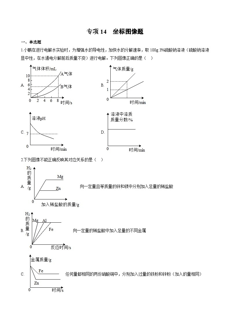 中考化学二轮复习核心考点专项拓展训练专项14 坐标图像题 (原卷版) 第1页