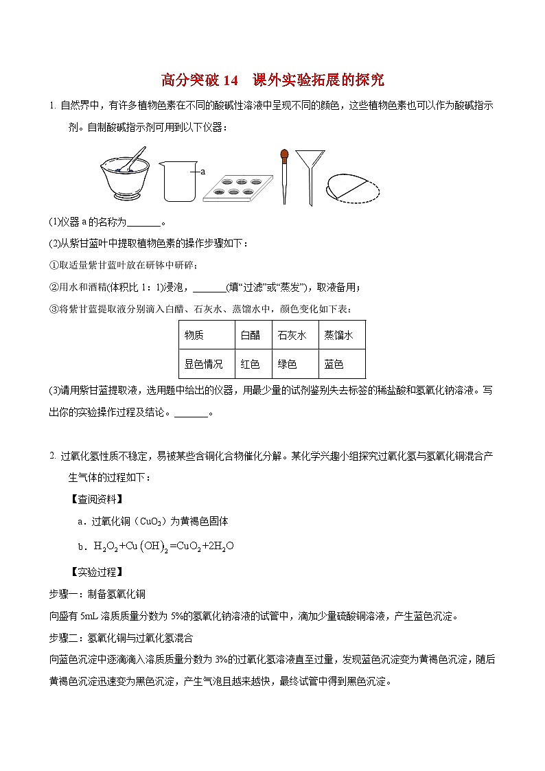 中考化学二轮专题复习 实验探究题突破练习14 课外实验拓展的探究(原卷版)第1页