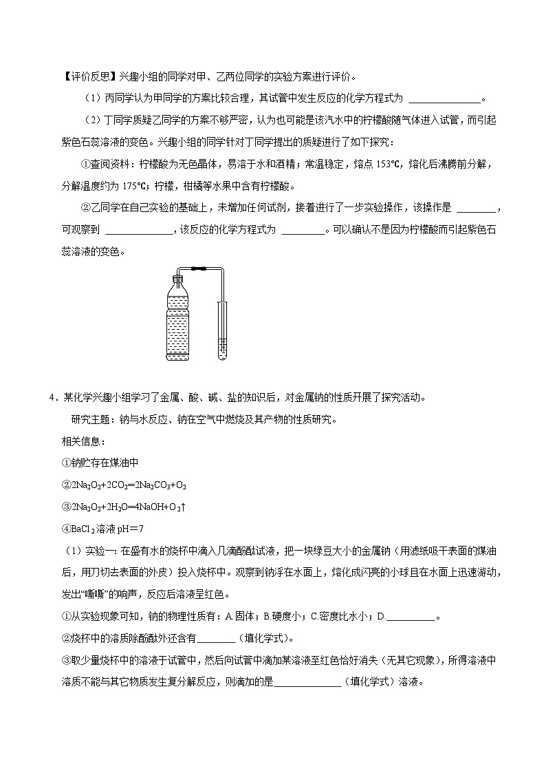 中考化学二轮专题复习 实验探究题突破练习14 课外实验拓展的探究(原卷版)第3页