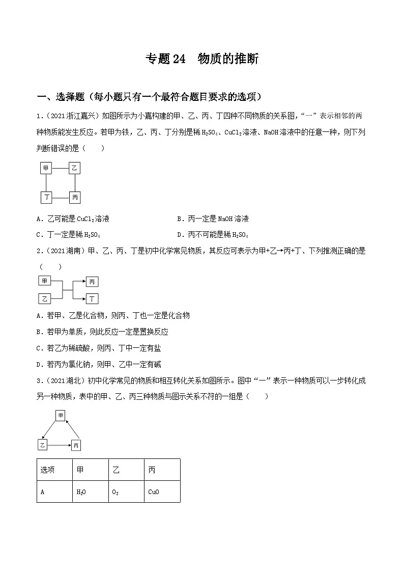 中考化学一轮复习考点提升练习专题24物质的推断(原卷版)第1页