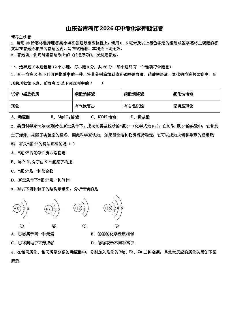 山东省青岛市2026年中考化学押题试卷(含答案解析)第1页