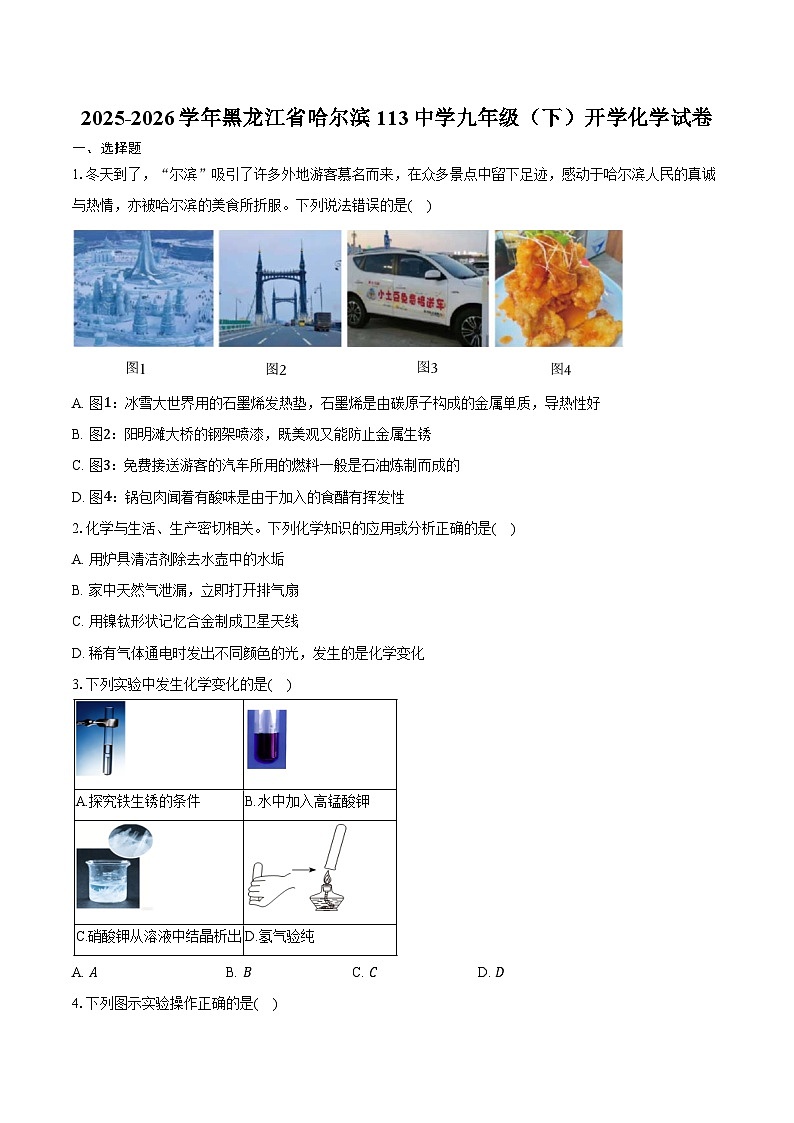 2025-2026学年黑龙江省哈尔滨113中学九年级(下)开学化学试卷(含答案)第1页