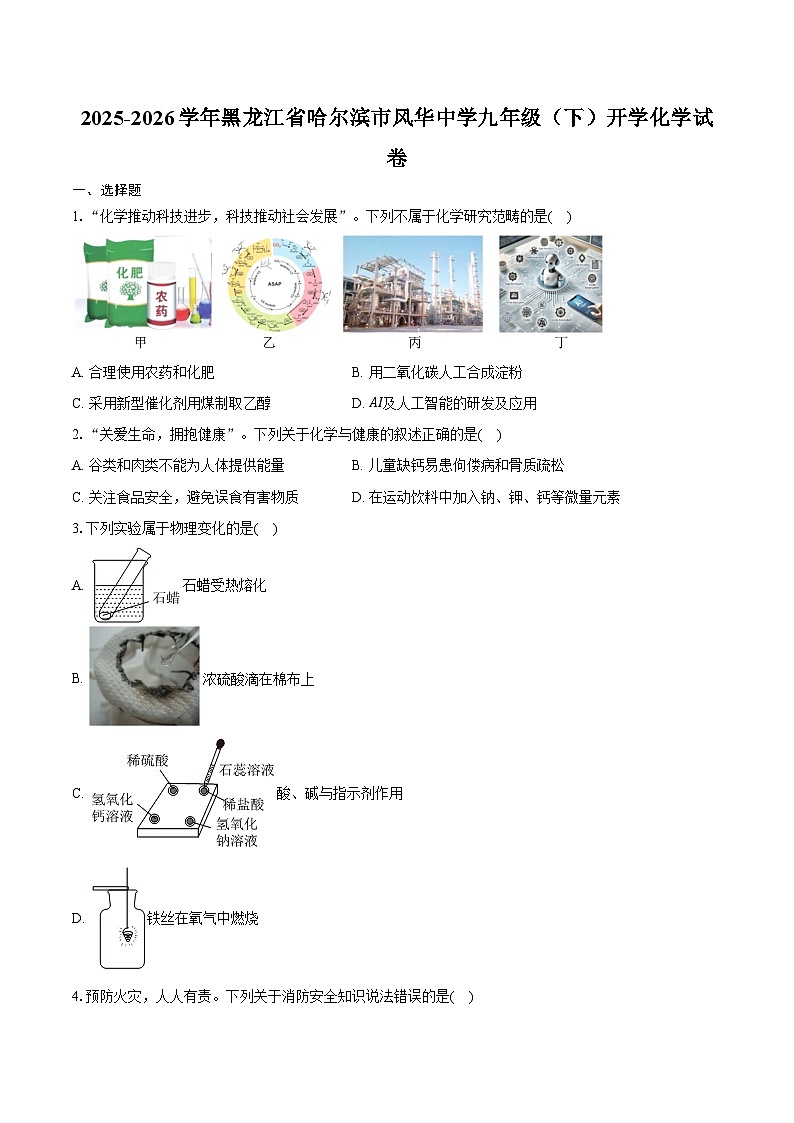 2025-2026学年黑龙江省哈尔滨市风华中学九年级(下)开学化学试卷(含答案)第1页
